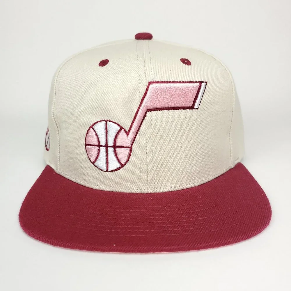 Utah Jazz Mitchell & Ness‎ NBA Snapback Hat 3D Logo Cream Maroon Pink NWT